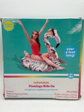 Inflatable Flamingo Ride-On Pool Float With Tropical Pattern 43.3"x29.5"x39.4" F